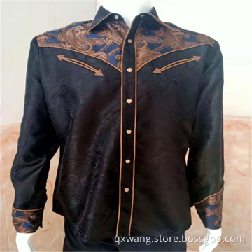 100% Polyester Jacquard Long-sleeve Men's Western Shirts